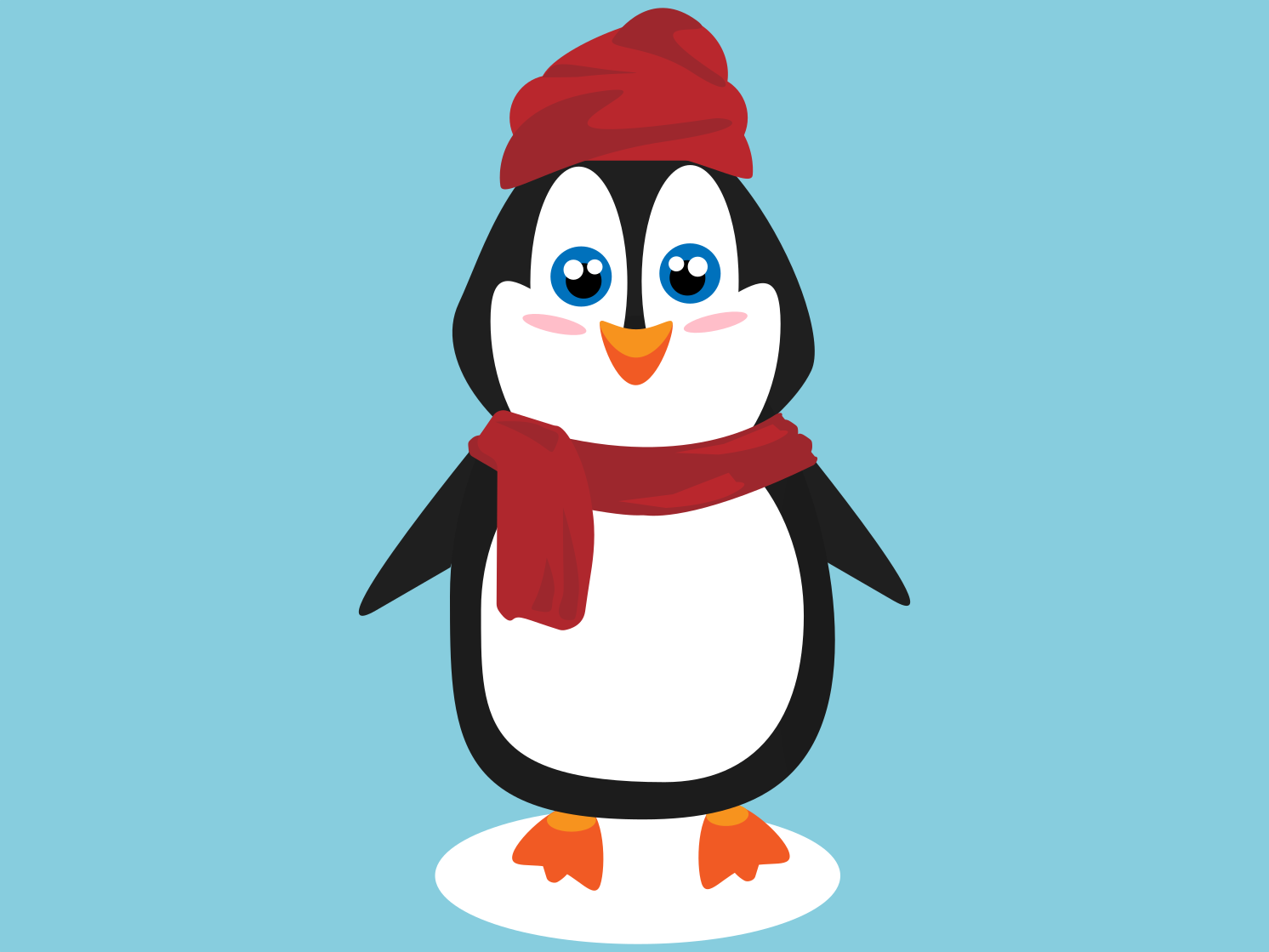 Penguin with a hat and a scarf